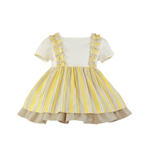 PRE ORDER SS23 Girls Miranda Lemon, Cream and Beige Dress 268