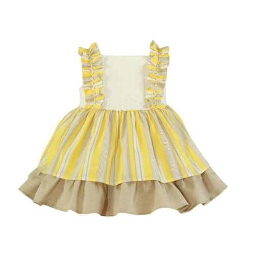 PRE ORDER SS23 Girls Miranda Lemon, Cream and Beige Dress 168