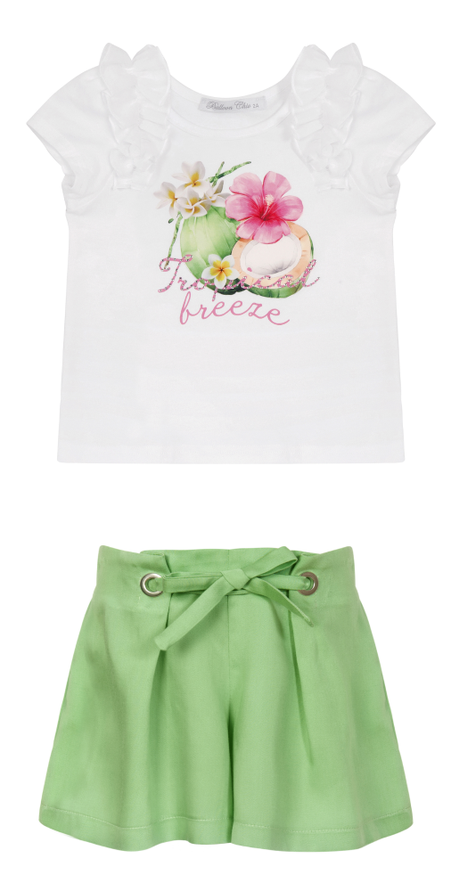 PRE ORDER SS23 Girls Balloon Chic Green Tropical Breeze Top and Shorts Set 