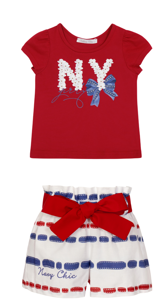 PRE ORDER SS23 Girls Balloon Chic Red, White and Blue Top and Shorts Set 52