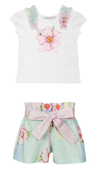 SS23 Girls Balloon Chic Pink, Mint and Lemon Top and Shorts Set 504 319