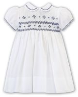 Girls Sarah Louise Dress 012883 White and Navy