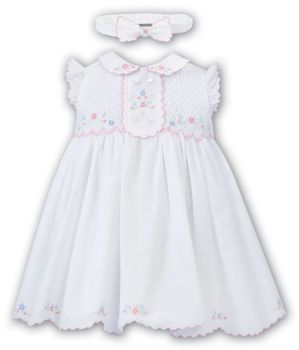 SS23 Girls Sarah Louise Dress and Headband 012897 White and Pink