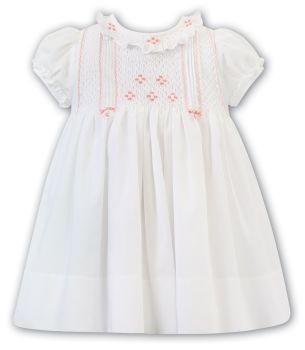 SS23 Girls Sarah Louise Dress 012906 Ivory and Peach