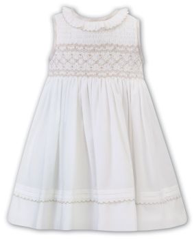 SS23 Girls Sarah Louise Dress 012931 Ivory and Beige