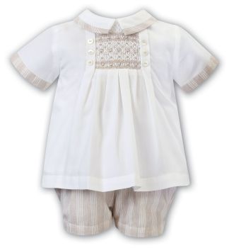 SS23 Boys Sarah Louise 2 Piece Set 012939 Ivory and Beige