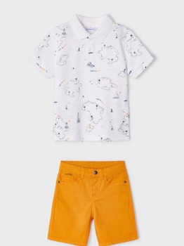 SS23 Boys Mayoral Polo Shirt and Shorts Set 3157 204 Mango and White