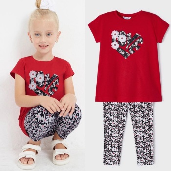 Girls Mayoral Top and Leggings Set 3787 Red