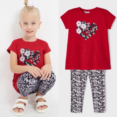 SS23 Girls Mayoral Top and Leggings Set 3787 Red - PRE ORDER