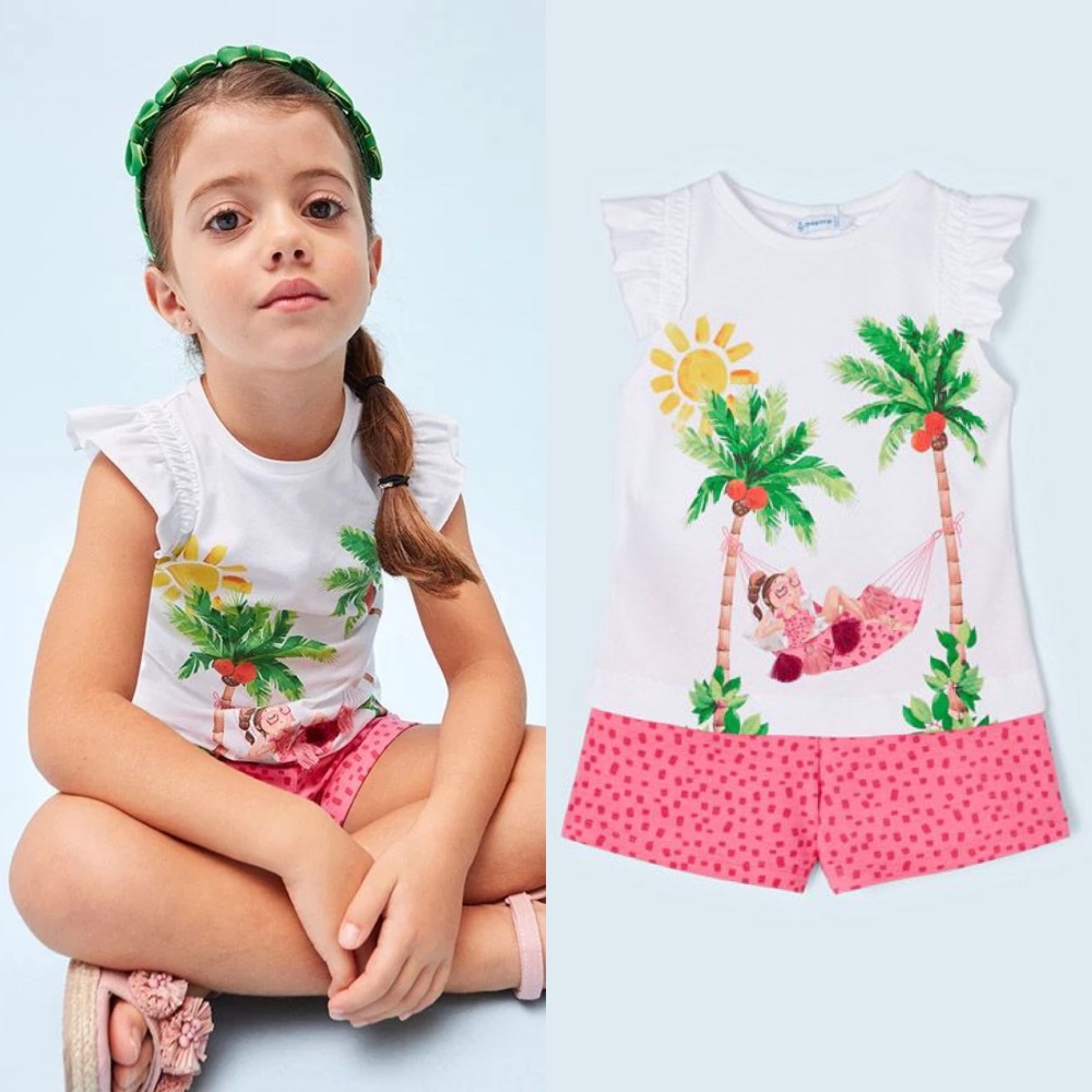 Girls Mayoral Top and Shorts Set 3215 Peony 90