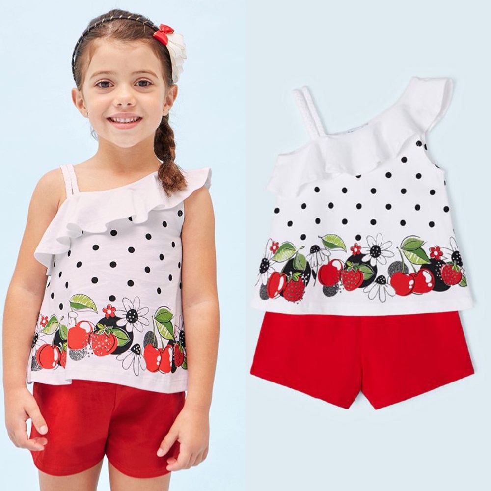 SS23 Girls Mayoral Top and Shorts Set 3218 Red 95
