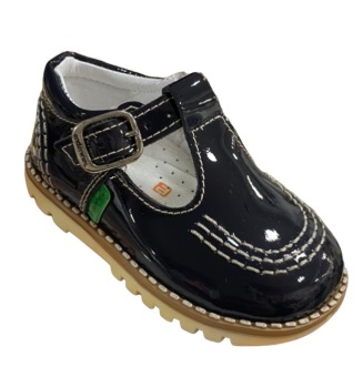 Boys Andanines Navy Patent Shoes with Buckle Strap 161295