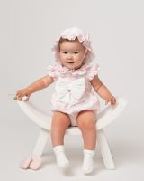 Girls Caramelo Checked Heart Romper with Sun Hat 0357139 Pink