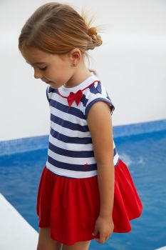 SS23 Girls Tutto Piccolo Navy, Red and White Dress 5243