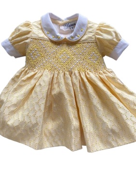 Girls Naxos Lemon and White Hand Smocked Dress