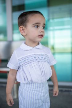 Boys Naxos Blue and White Hand Smocked Outfit 7117