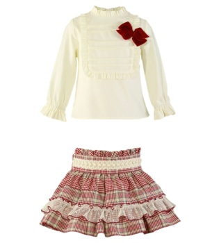 Girls Miranda Red, Cream and Camel Skirt Set 251