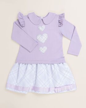 Girls Caramelo Trio Pearl Hearts Jumper Dress 0121110 Lilac