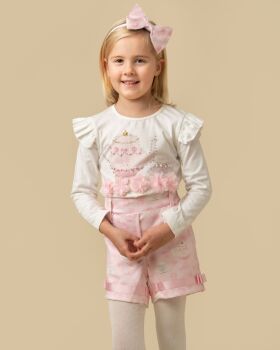 Girls Caramelo Diamonte Teapot Shorts Set 0190116 Ivory Pink