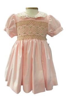 AW23/24 Girls Naxos Hand Smocked Dress 7226 - Pink with Camel and Cream