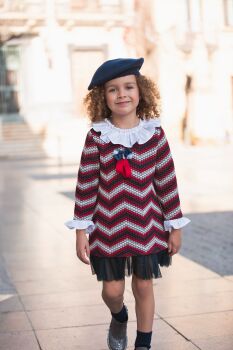 AW23/24 Girls Rochy Red, White and Navy Dress 23841