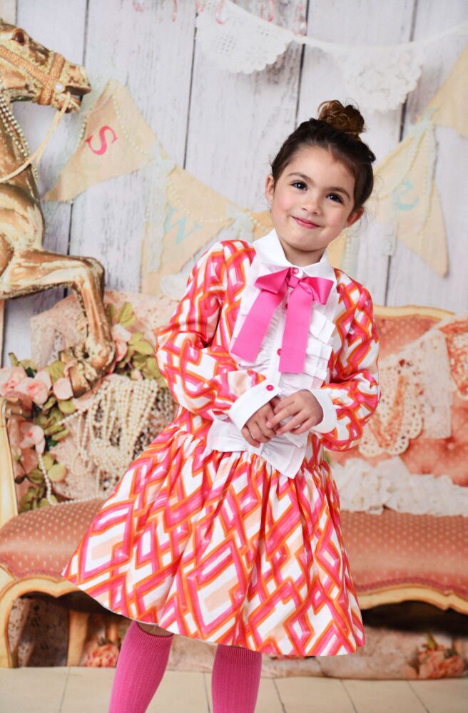 AW23/24 PRE ORDER Girls Rochy Pink, Orange and White Dress 23850