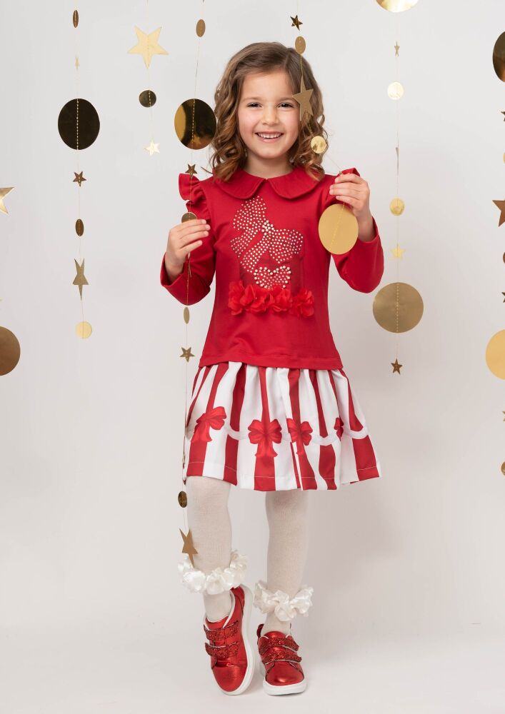 Girls Caramelo Pearl Present Jumper Dress 0121101 Red