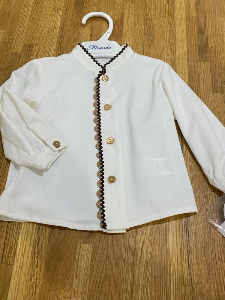 CLEARANCE PRICE Boys Miranda Cream Shirt with Camel and Chocolate Detailing