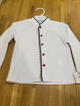 CLEARANCE PRICE Boys Miranda White Shirt with Navy, Camel and Red Detailing Age 30 months