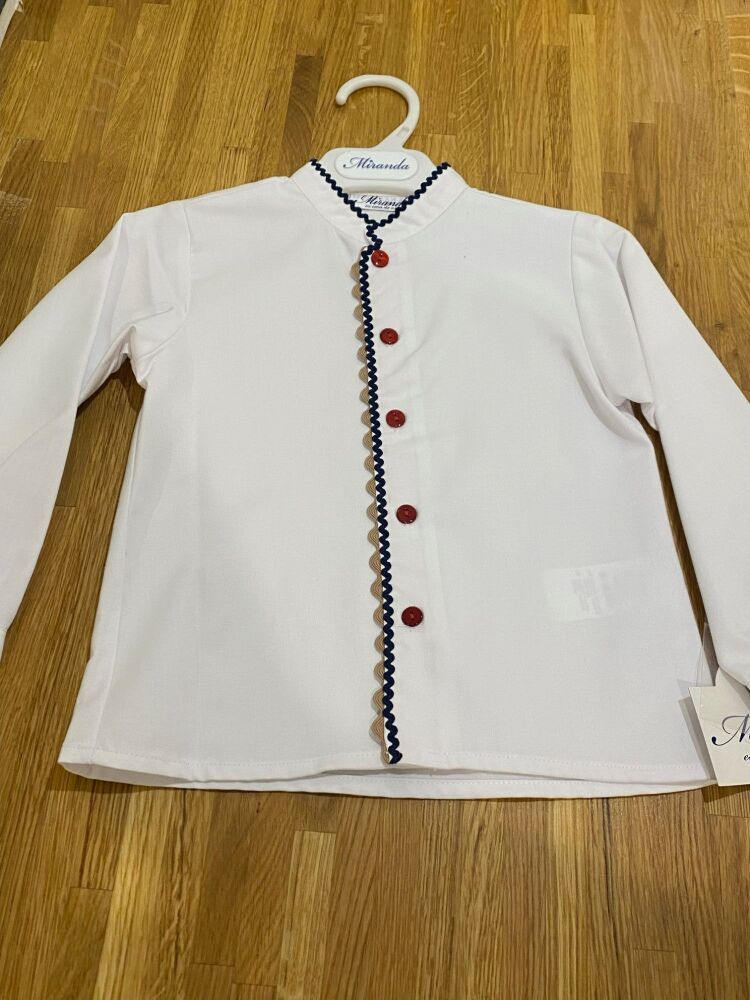 CLEARANCE PRICE Boys Miranda White Shirt with Navy, Camel and Red Detailing