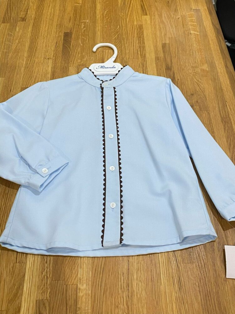 CLEARANCE PRICE Boys Miranda Blue Shirt with Chocolate Detailing