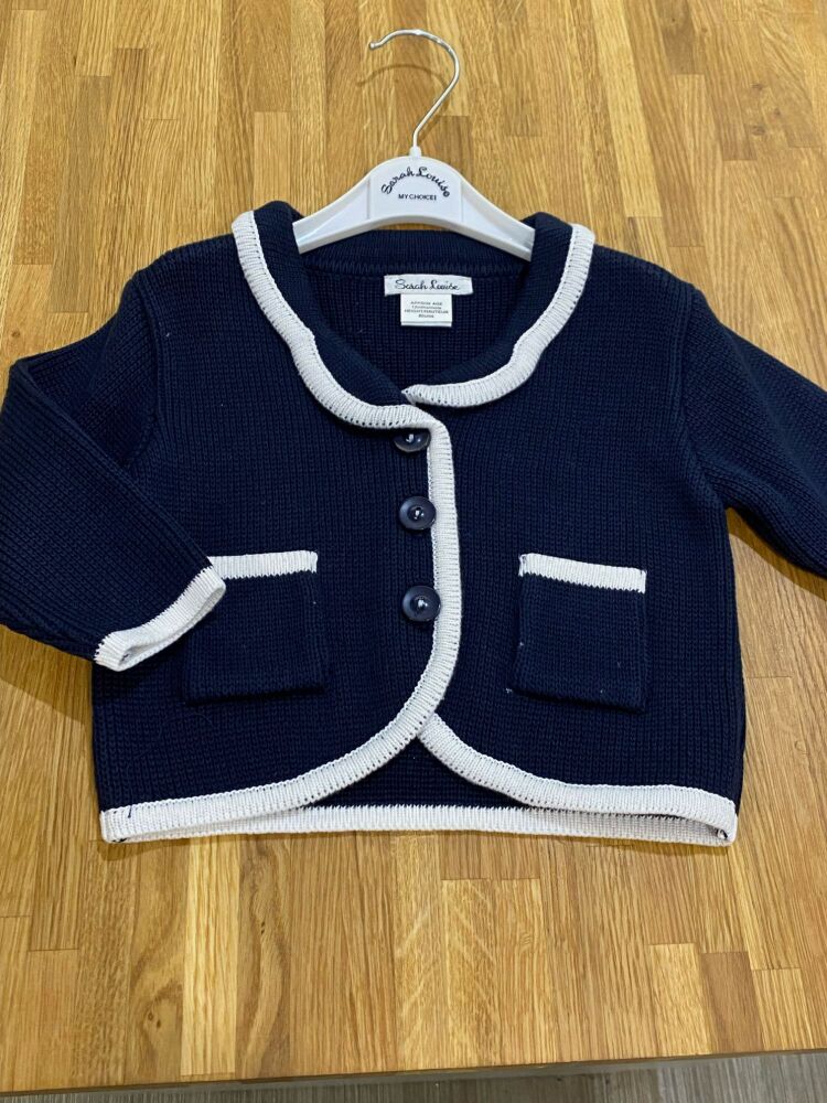 CLEARANCE PRICE Boys Sarah Louise Navy and White Cardigan Age 12 months