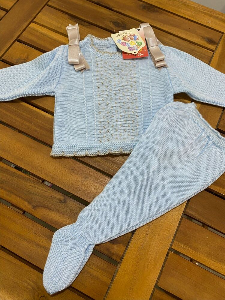 CLEARANCE PRICE Unisex Blue and Camel Knitted Set Age 0 months