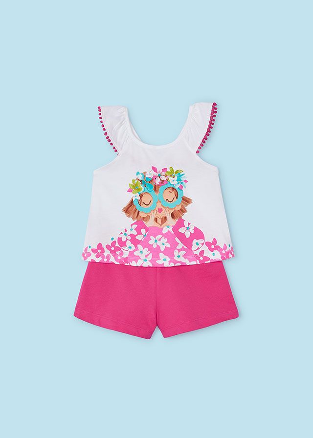 PRE ORDER SS24 Girls Mayoral Top and Shorts Set 3261 Fuscia