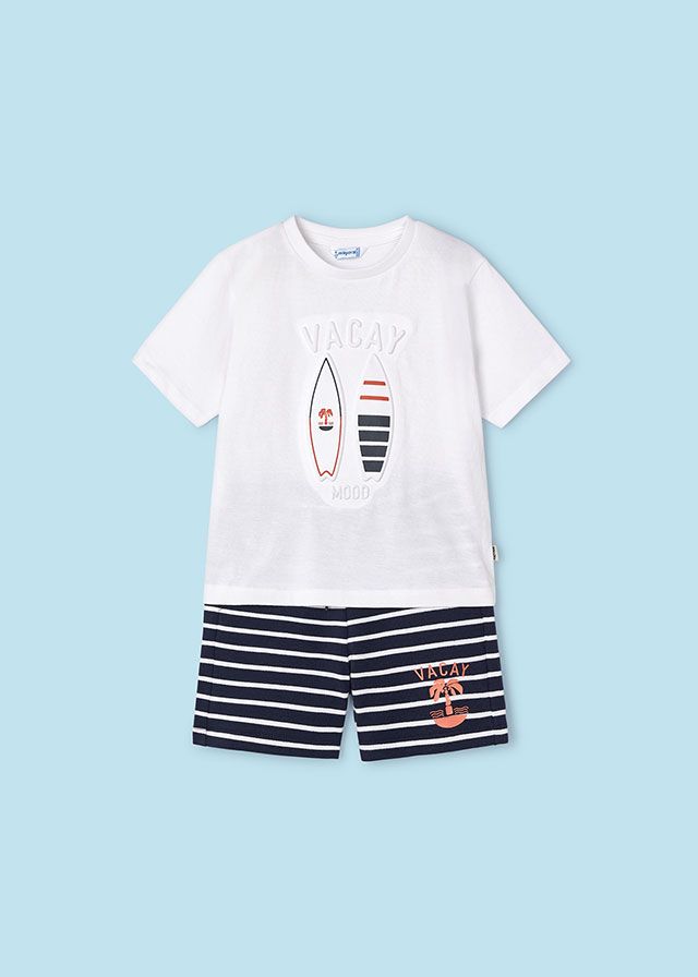 PRE ORDER SS24 Boys Mayoral T Shirt and Shorts Set 3607 White 21