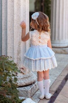 SS24 Girls Miranda Blue and Cream Dress 224