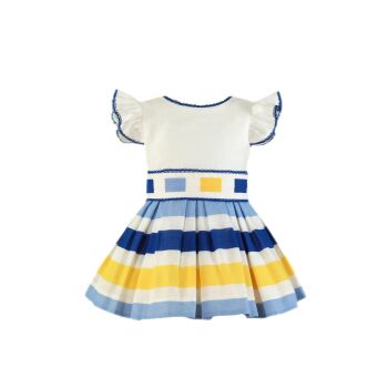 SS24 Girls Miranda Blue, White and Lemon Dress 244