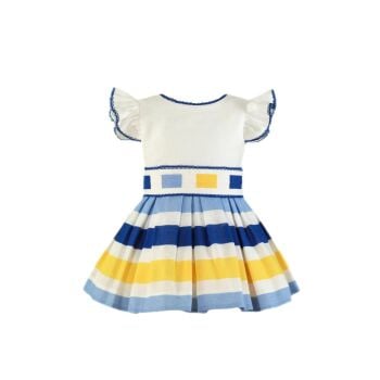 PRE ORDER SS24 Girls Miranda Blue, White and Lemon Dress 244