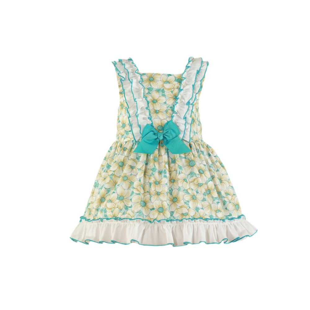 Girl's Dress With Short Sleeves, Turquoise