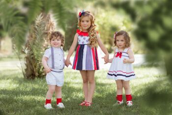 SS24 Girls Miranda Red, White and Navy Dress 610