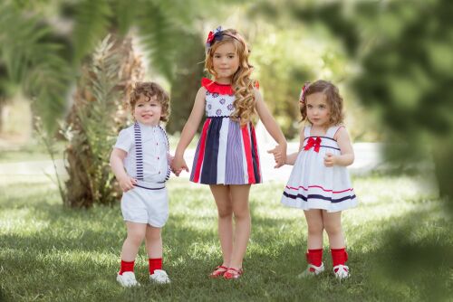 PRE ORDER SS24 Girls Miranda Red, White and Navy Dress 610
