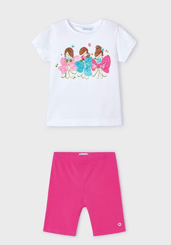 PRE ORDER SS24 Girls Mayoral T Shirt and Shorts Set 3080 610 Fuscia