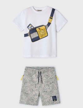 SS24 Boys Mayoral T Shirt and Shorts Set 3018 3277 White and Dust