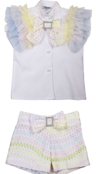 SS24 Girls Naxos Lemon, Pink and Blue Top and Shorts Set 7353 7358