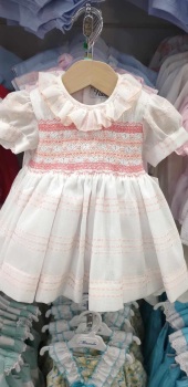 SS24 Girls Naxos Pink and White Hand Smocked Dress 7332