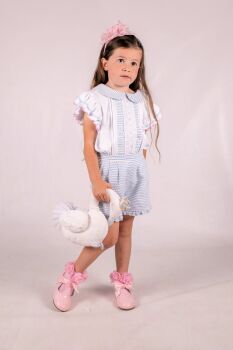 SS24 Girls Beau Kid Bue, White and Pink Top and Shorts Set 444720