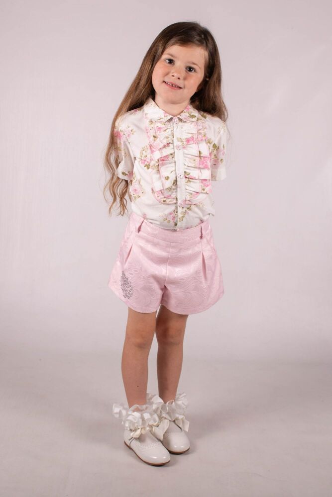 SS24 Girls Beau Kid Pink Foral Top and Shorts Set 444200