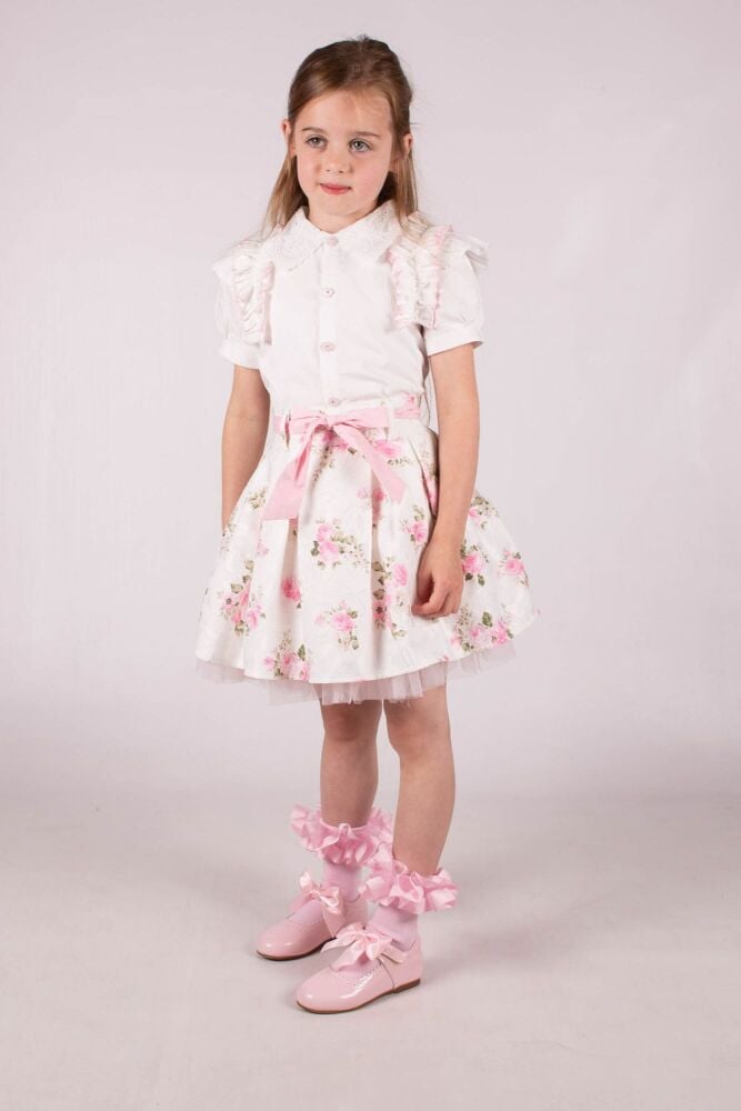 SS24 Girls Beau Kid Pink Foral Top and Skirt Set 444234