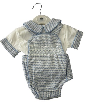 SS24 Boys Beau Kid Bue and White Smocked Romper 444725