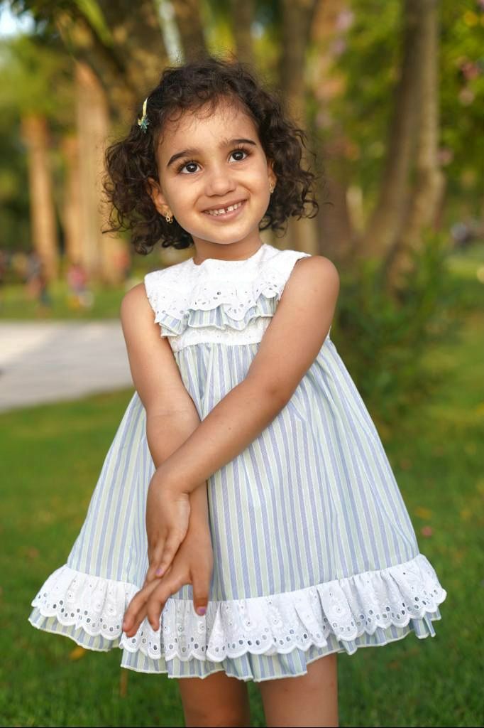 Girls Lor Miral Green and White Dress 41409